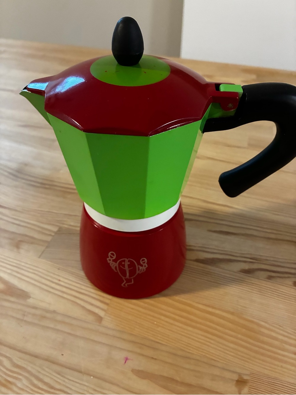 Italian Three -Tone Green, White & Red Stovetop Espresso Moka Pot. Two cups.